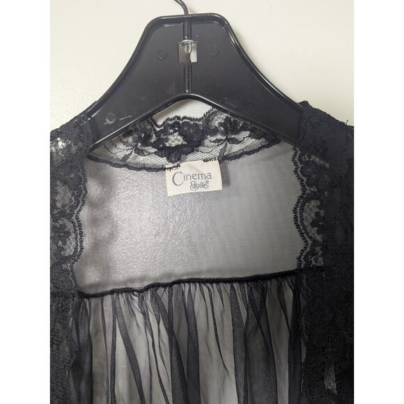 Vintage Cinema Etoile Size M Black Sheer Lace Open Front Robe Made In USA 36" L - Picture 5 of 9